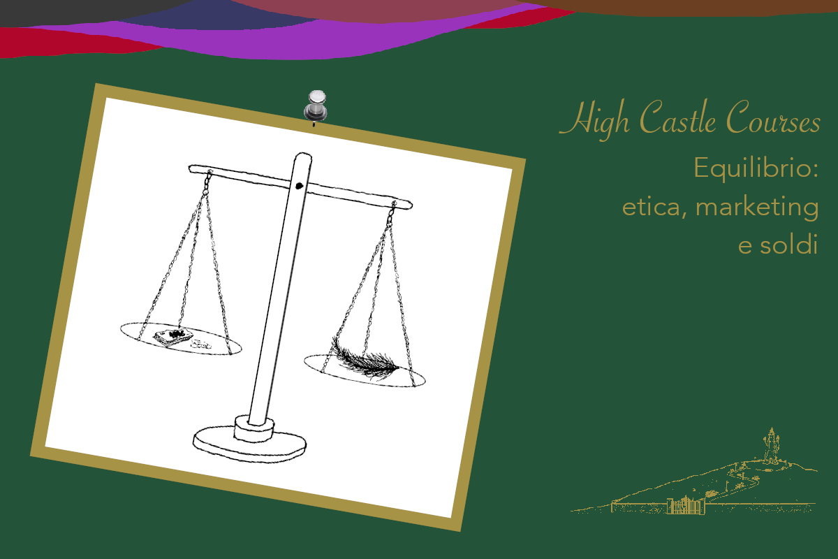 Un corso di management etico, lo rappresento col disegno di questa bilancia in equilibrio tra marketing, promozione ed una piuma.