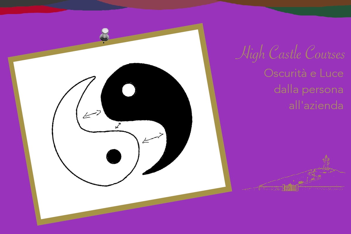 Disegno del simbolo di Yin e Yang, rappresentanti il lato oscuro e quello luminoso di una persona, argomento del corso..