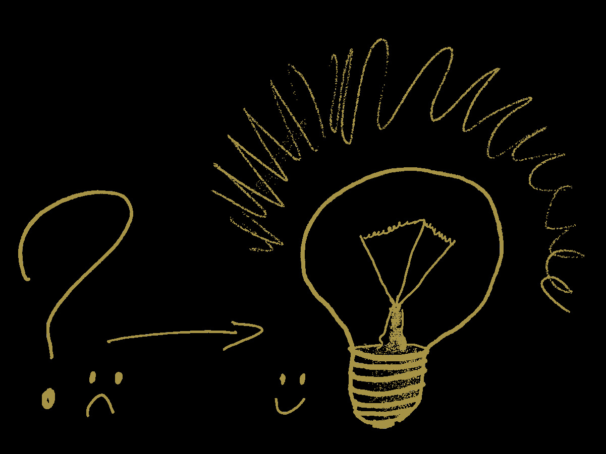 Il disegno di un punto di domanda e della lampadina che si accende per l'illuminazione della decisione presa.