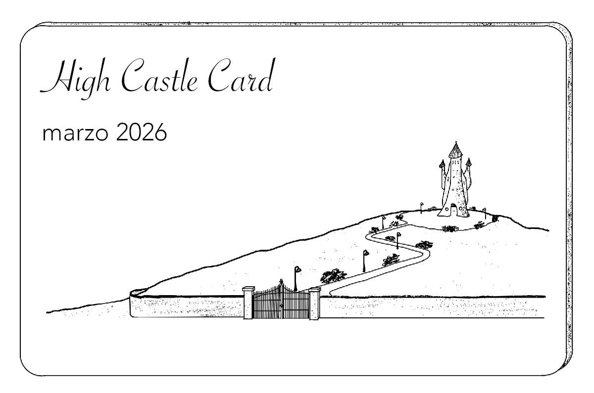 Il disegno della simbolica card che dà diritto allo sconto sui corsi della serie High Castle Courses.