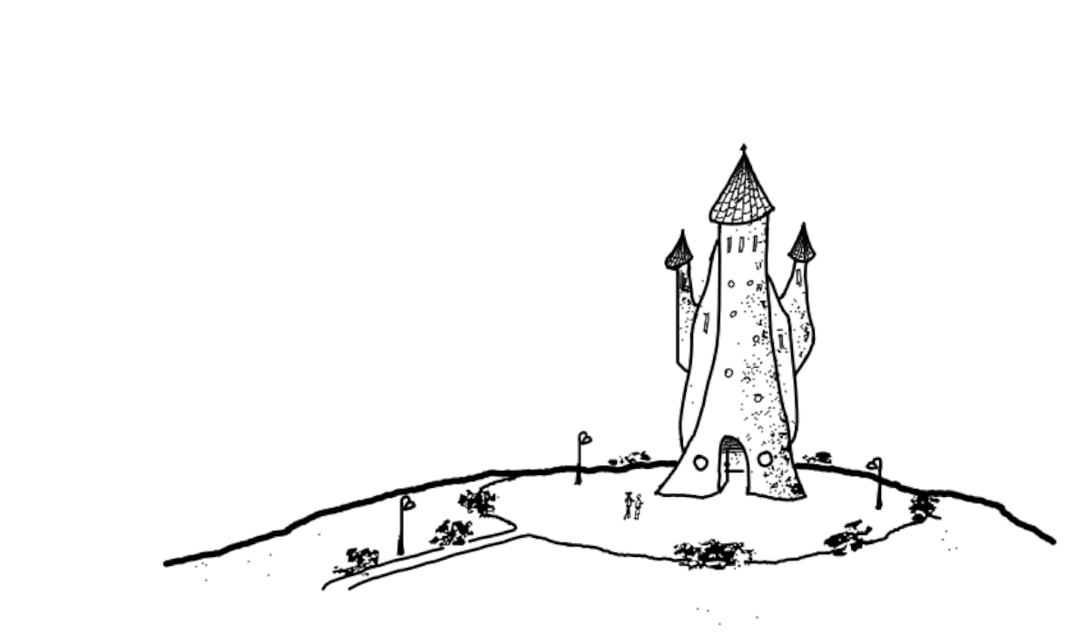 Il disegno di due persone che stanno per entrare nel castello, simbolo della domanda che ci poniamo con questo evento formativo pro bono.