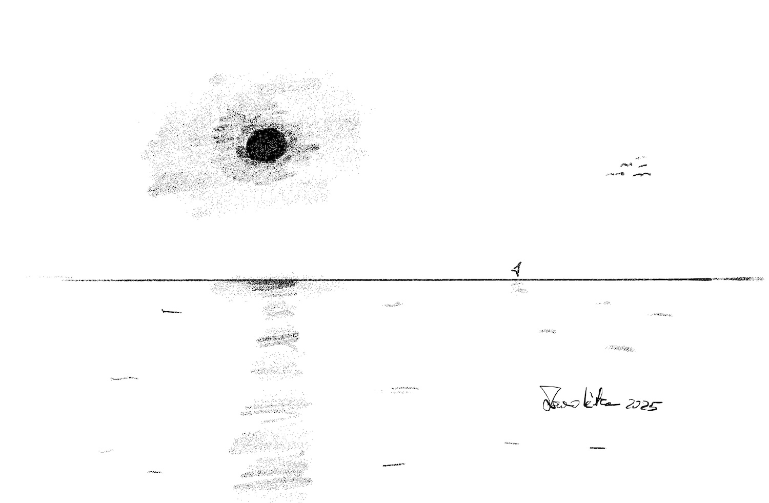 Il disegno di un mare, col sole che tramonta e una vela sullo sfondo, a rappresentare la promozione 2025 FI Beach.