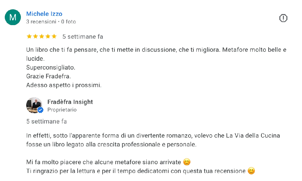 La recensione che Michele Izzo fa del libro La Via della Cucina.